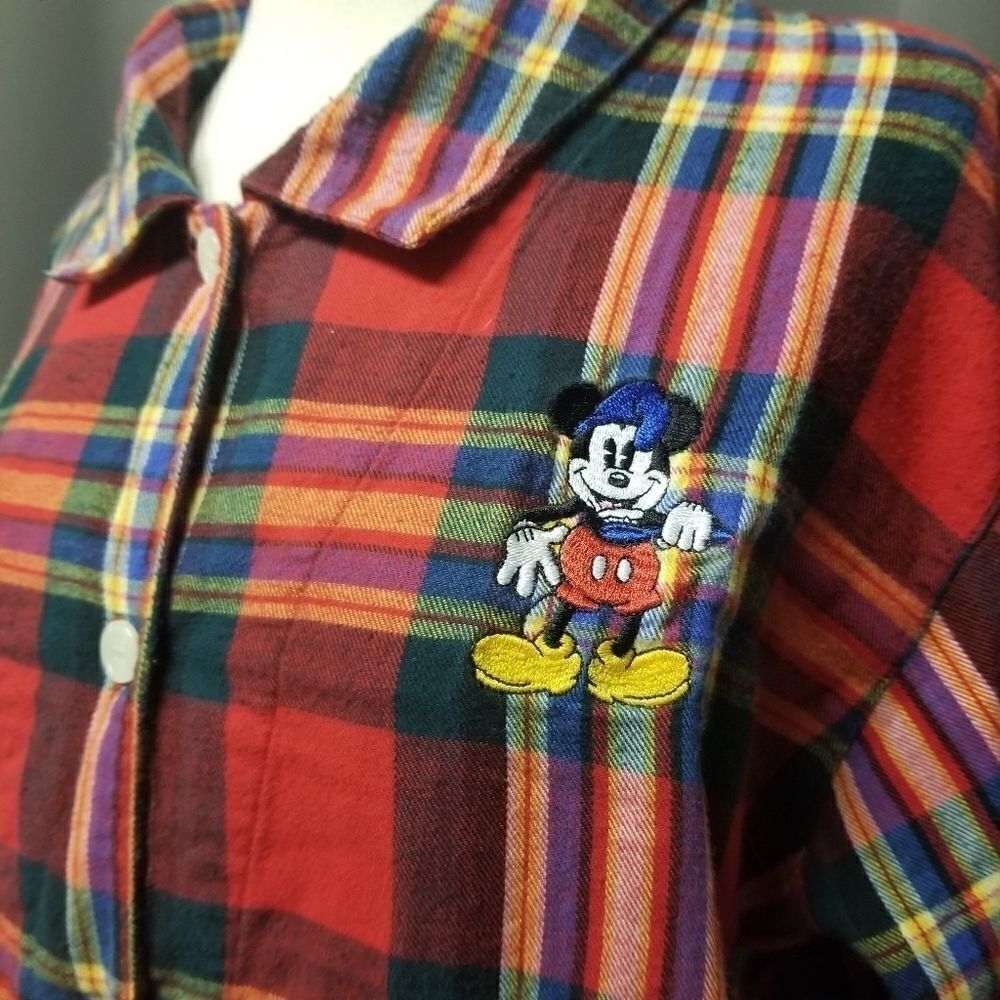 The Disney Store Mickey Mouse Plaid Soft Flannel Sleep Night Button Shirt Sm - Picture 2 of 6